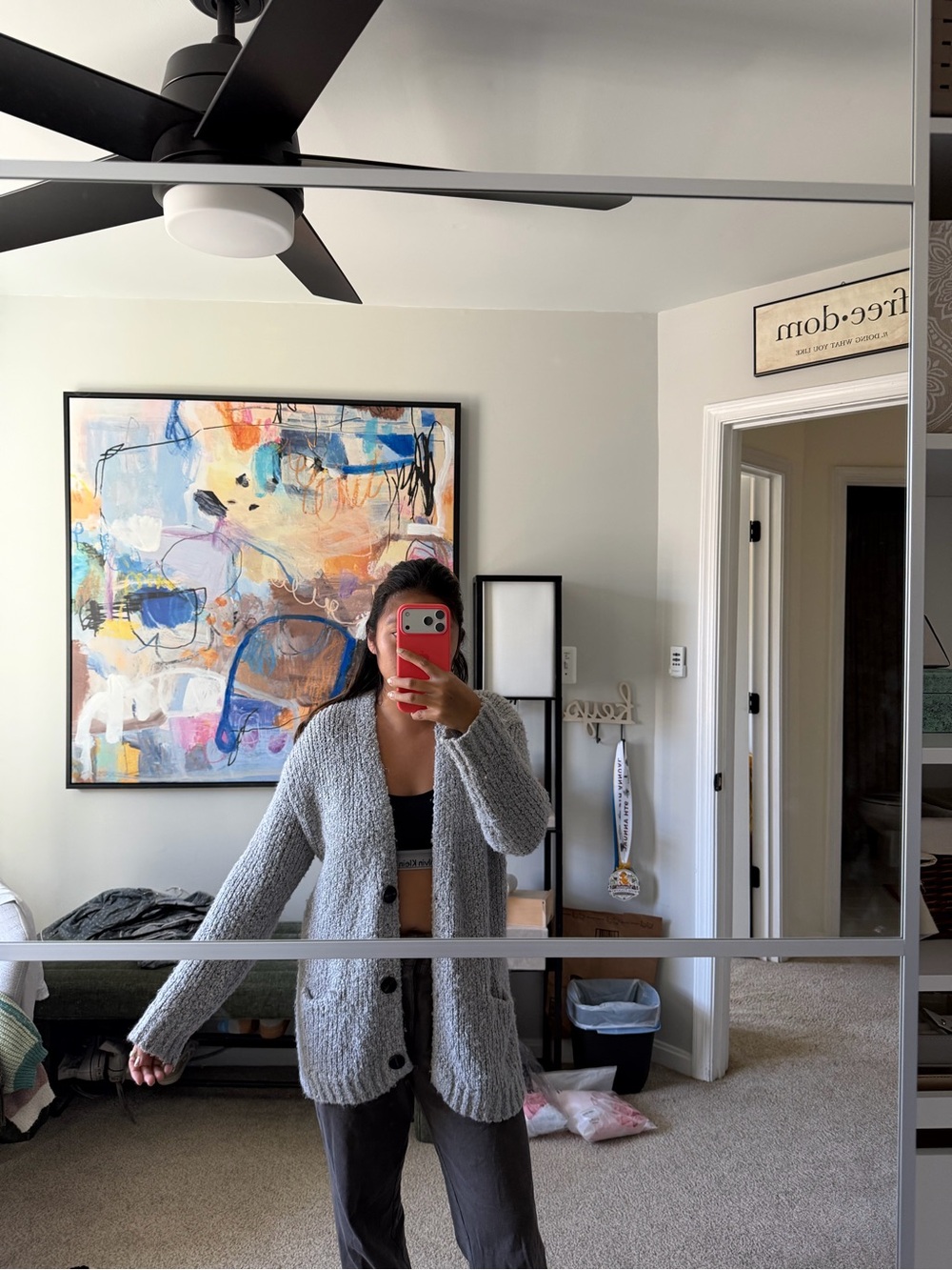 Gray cardigan sweater